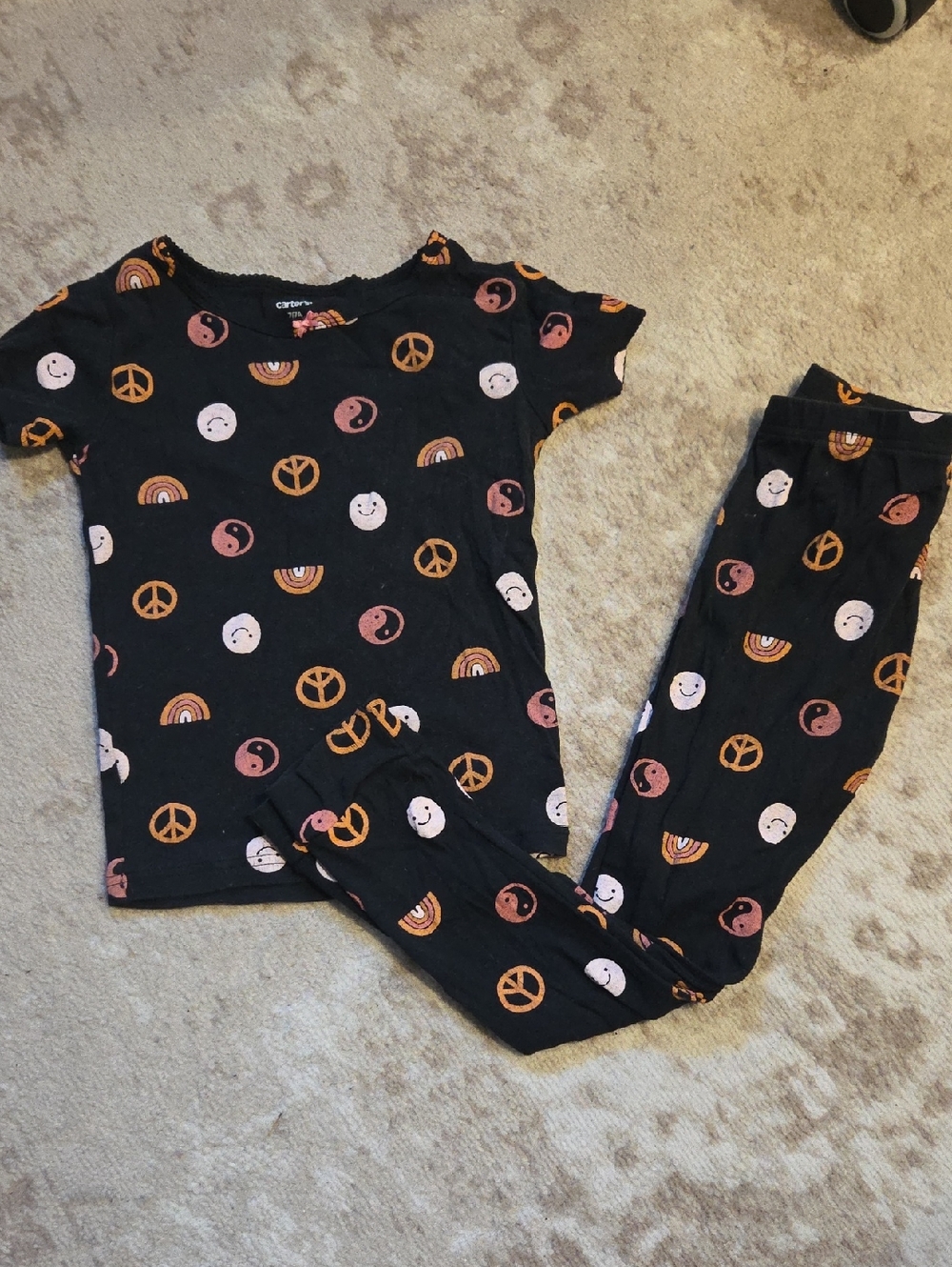 Carter's Black Pajama Set with Peach Smiley, Pink Yin-Yang & Orange Peace Signs